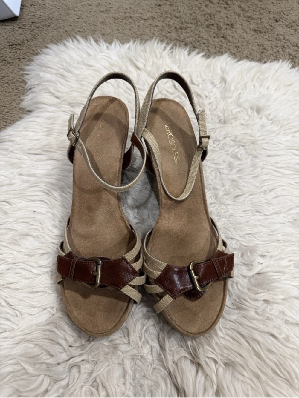 Aerosoles Strappy Cork High‎ Espadrille Wedge Sandal Adjustable  Sz 11 - Picture 6 of 7